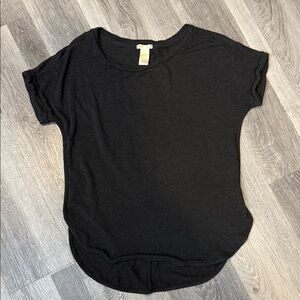 Dark Gray Short Sleeve Tee | Rounded Hem | Casual Basic Top, Size Small